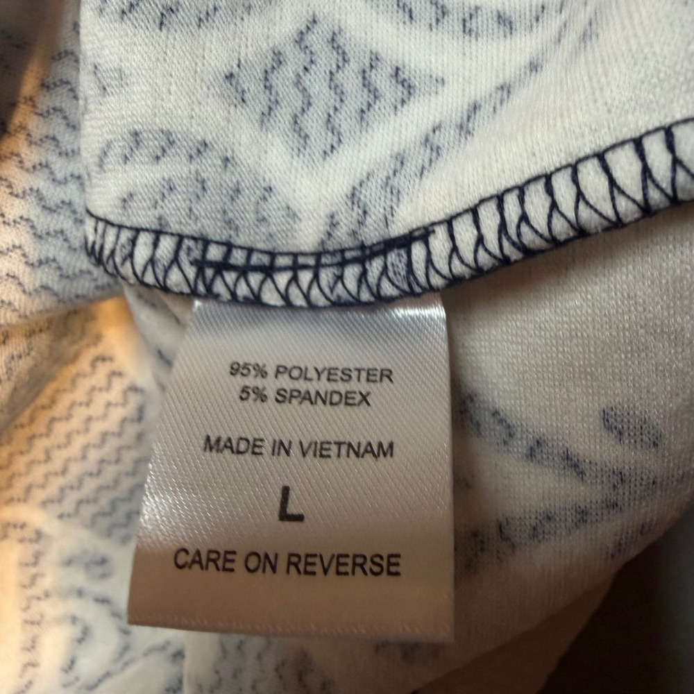 New York & Company Navy Blue White Damask Fit Flare Dress Stretch Large L - Picture 4 of 4